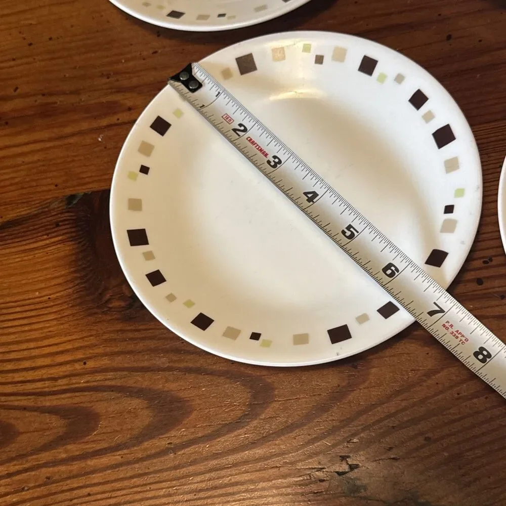 Vintage Corelle Geometric Brown Tan Squares Bread and Butter Plates 6¾